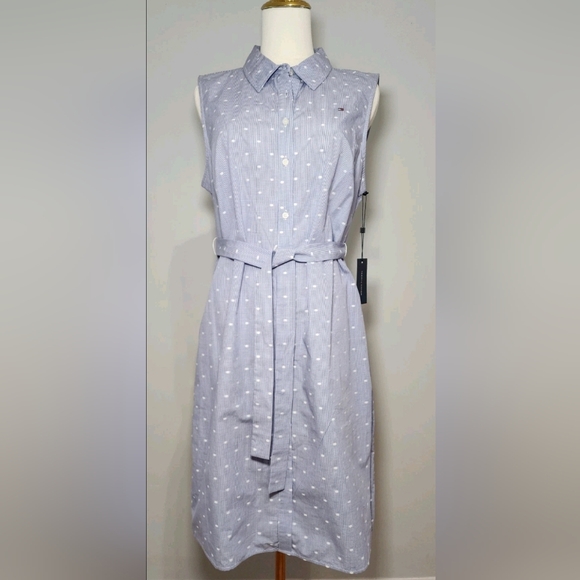 Tommy Hilfiger Women's Shirt Dress Sleeveless Dutch Blue Pockets COTTON Size 10 - Picture 3 of 5